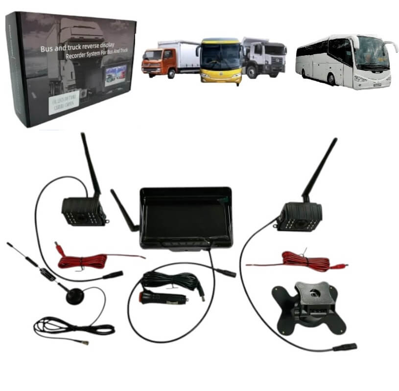 KIT CAMARAS INALAMBRICAS CON IA + PANTALLA CON DVR DE 7 PULGADAS CAMION BUS GRUA 12-24V