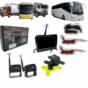 KIT CAMARAS INALAMBRICAS CON IA + PANTALLA CON DVR DE 7 PULGADAS CAMION BUS GRUA 12-24V