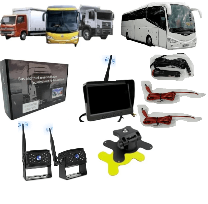 KIT CAMARAS INALAMBRICAS CON IA + PANTALLA CON DVR DE 7 PULGADAS CAMION BUS GRUA 12-24V