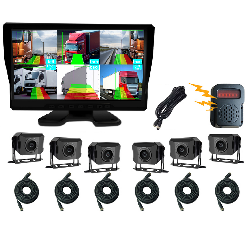 kit pantalla táctil Dvr 10 Pulgadas + 6 Canales y 6 Cámaras con IA + chicharra + Cable 12-24v camión Detección de Peatón - Image 2